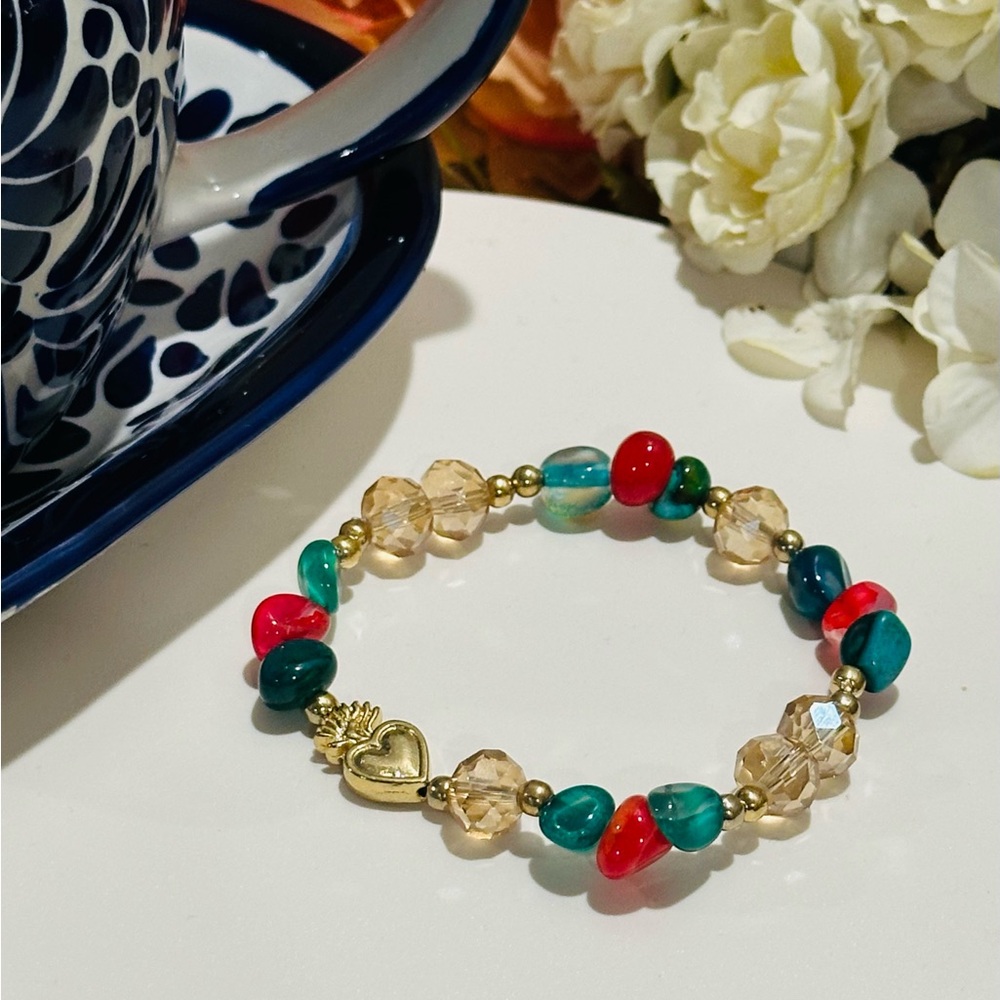 Vibrant Red and Green Quartz Stretch Bracelet